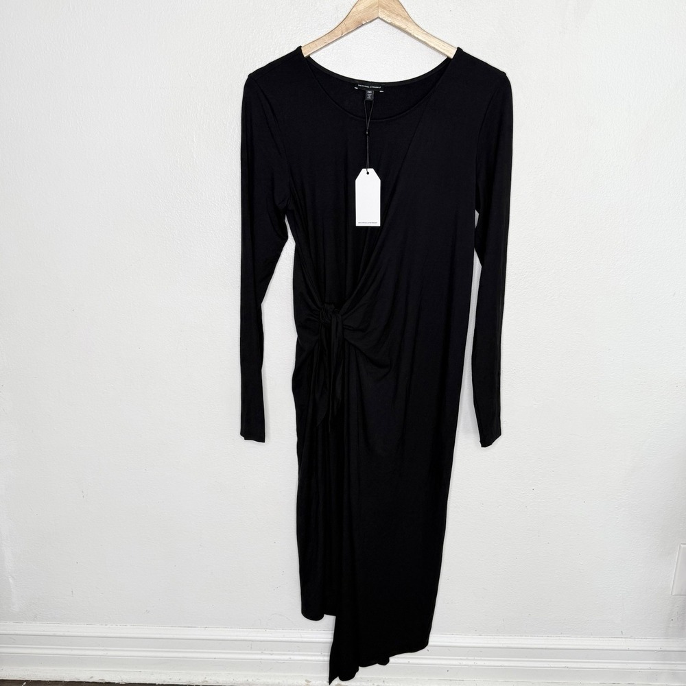 New Universal Standard Long Sleeve Black Side Tie Dress Size 2XS Women's US 6-8